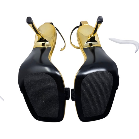 Steve Madden Women Gold Black Metallic Stiletto Ankle Strap Heel 8M Evening Glam - Picture 10 of 11